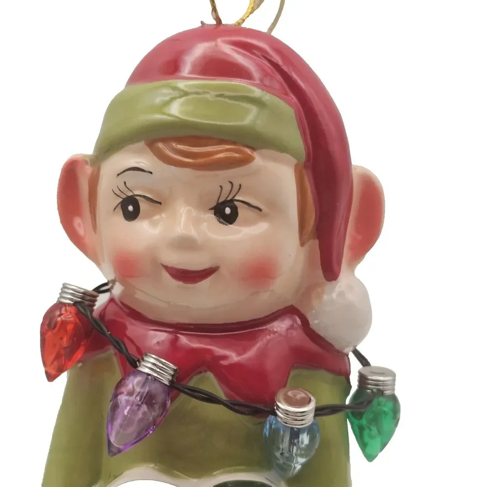 Mr. Christmas Ceramic Knee Hugger Elf Necklace Of Christmas Lights That Work!